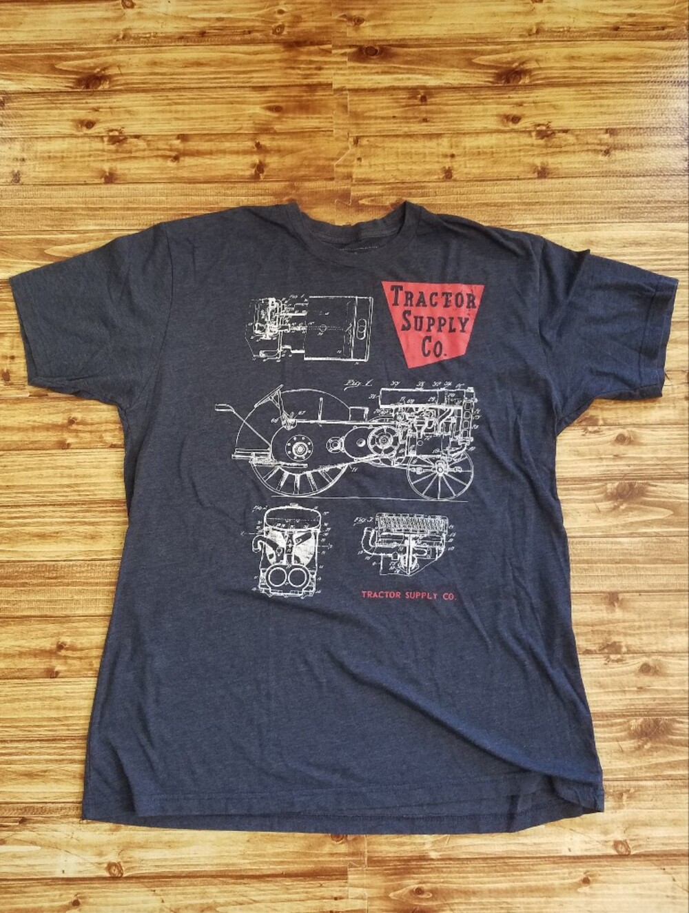 Tractor Supply Co Men Graphic Men's Large Navy Blue Tractor Blueprint Shirt